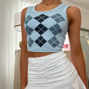 blue argyle crop top